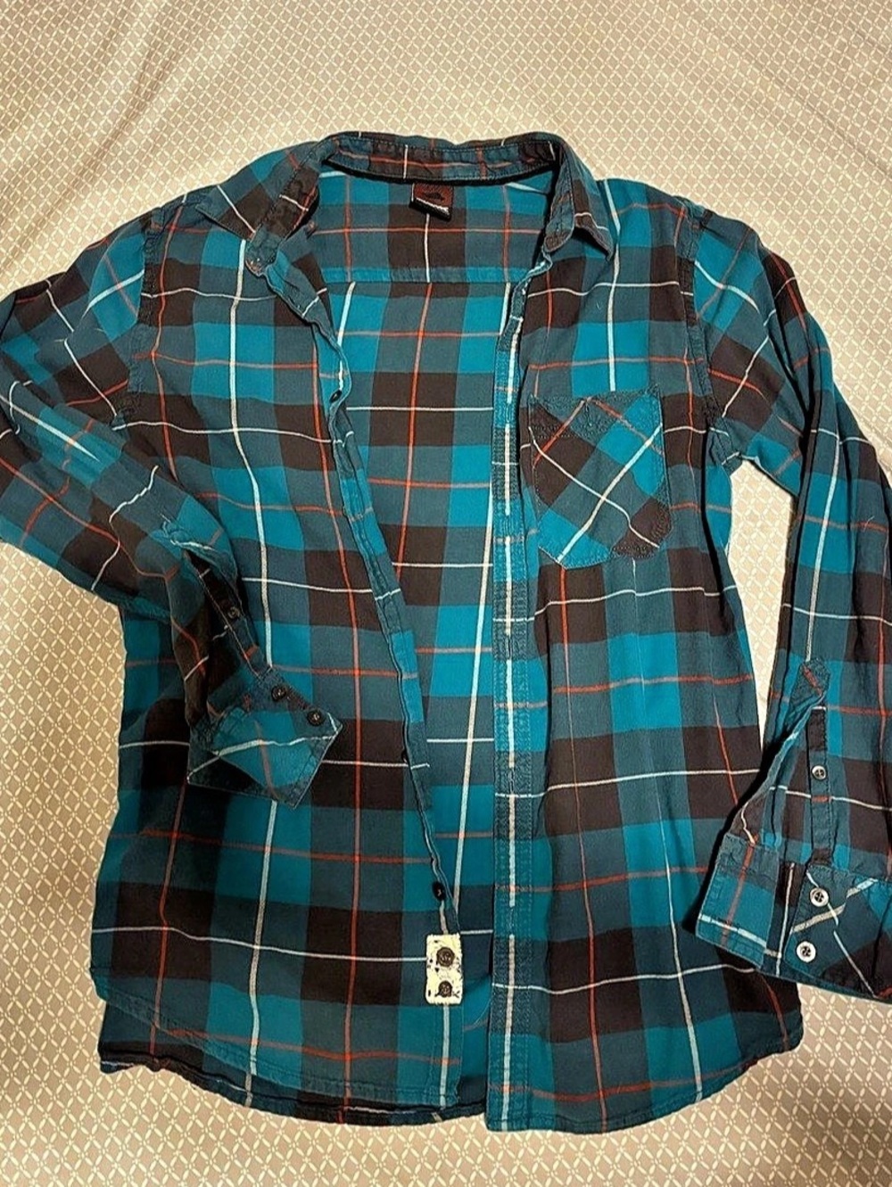 Tony Hawk Men's Plaid Button Down in Blue & Brown